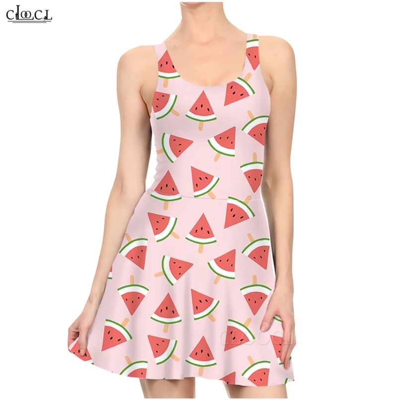 

est Fruit Cartoon Watermelon 3D Print Summer Dresses Casual for Women Dress Sleeveless Party Sexy Slim Beach Dress 220617, Dress women