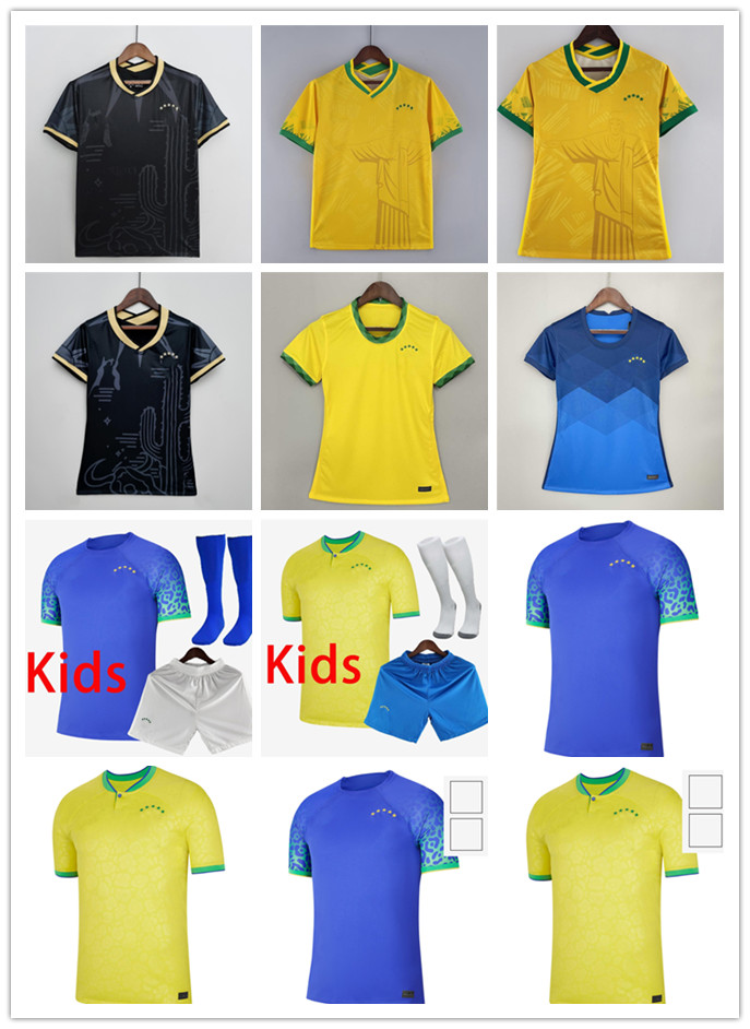 

2022 soccer jersey brazils G.JESUS COUTINHO brasil Camiseta de futbol 2023 PAQUETA RICHARLISON woman football shirt 22 23 maillot kids kit world cup white blue, 2022 away