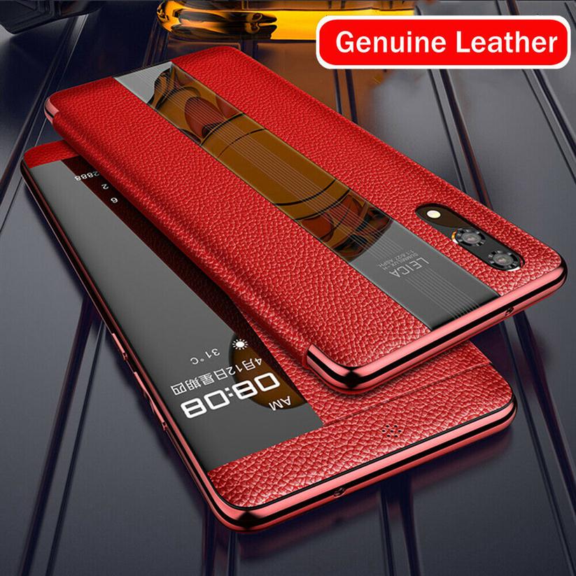 

Luxury Genuine Leather Flip Cases For Huawei Mate20 P20 P30 Pro Smart Touch Protector Cover Cell Phone Case View 360 Protective232F, Red