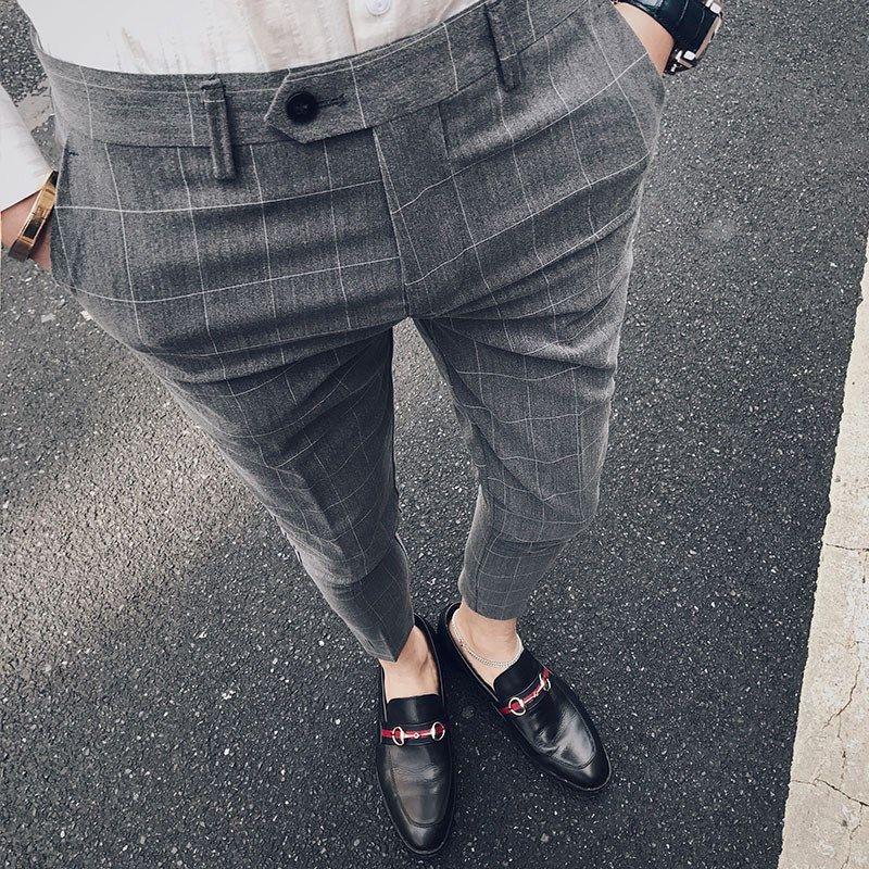 

Men's Suits & Blazers Men 2022 Spring Fashion Casual Slim Business Suit Pants Men's Classic Plaid Work Male Large Size Skinny Trousers O, Black