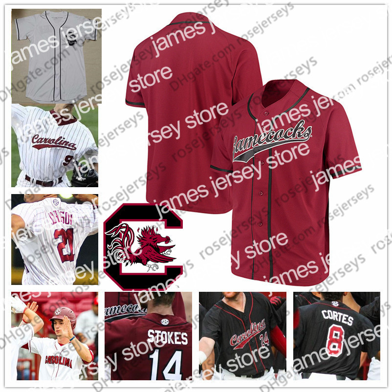 

College Baseball Wears Custom South Carolina 2019 College Baseball Any Name Number White Red Black #7 Jacob Olson 14 Luke Berryhill Men Youth Kid Jersey 4XL