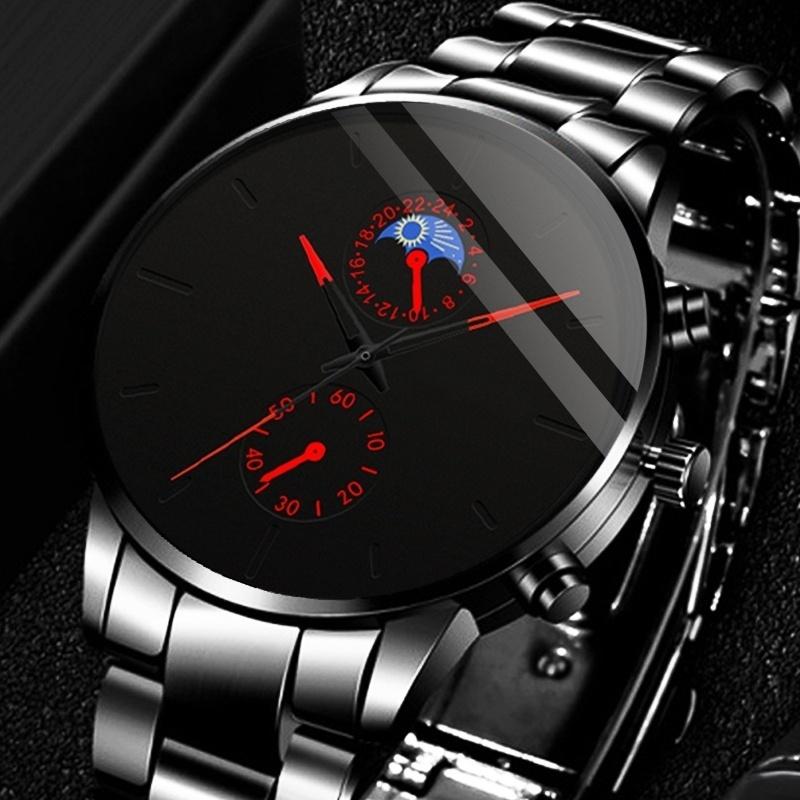 

Wristwatches Reloj Hombre Luxury Fashion Business Men Watches Classic Black Stainless Steel Analog Quartz Wrist Watch Relogio Masculino, Black red