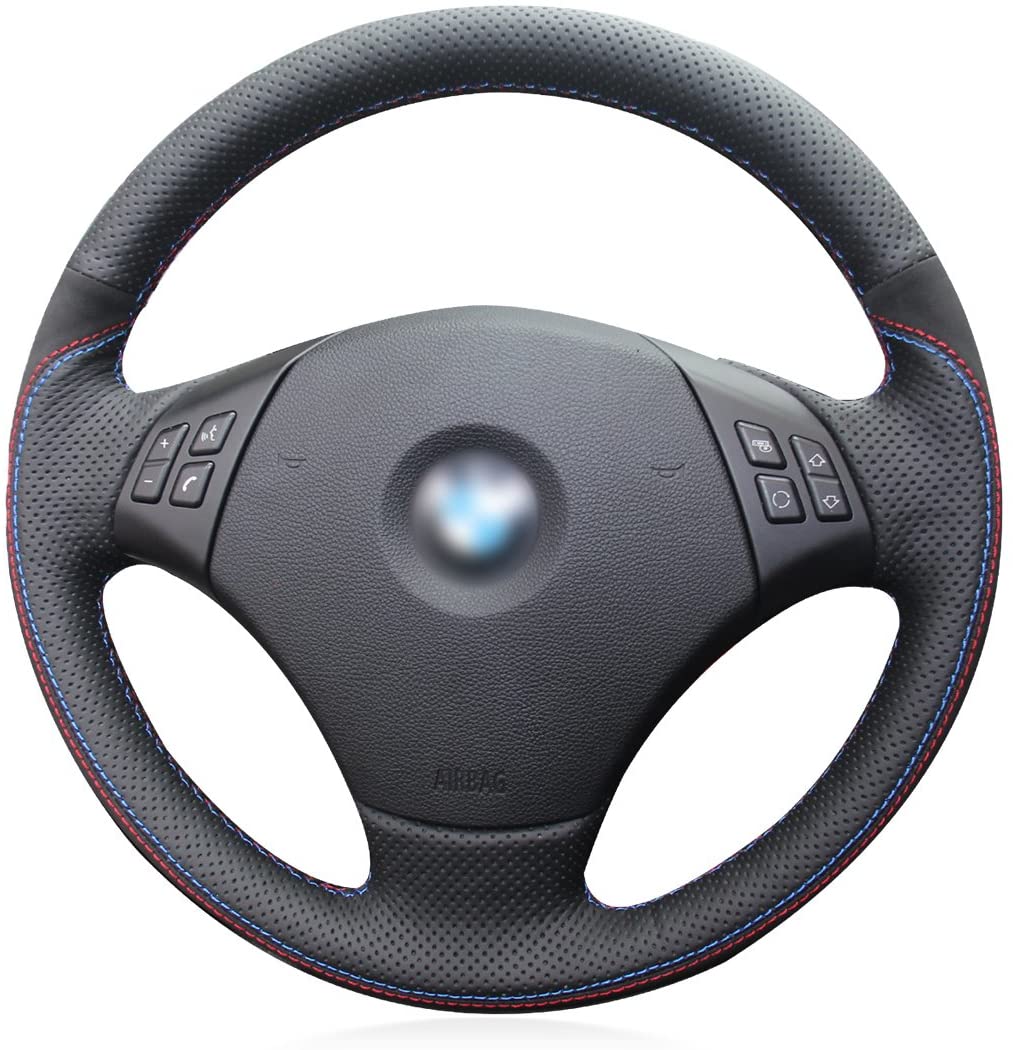 

Hand Stitch Black Leather Black Suede Car Steering Wheel Cover For BMW 3 Series E90 E91 E92 E93 2006-2011