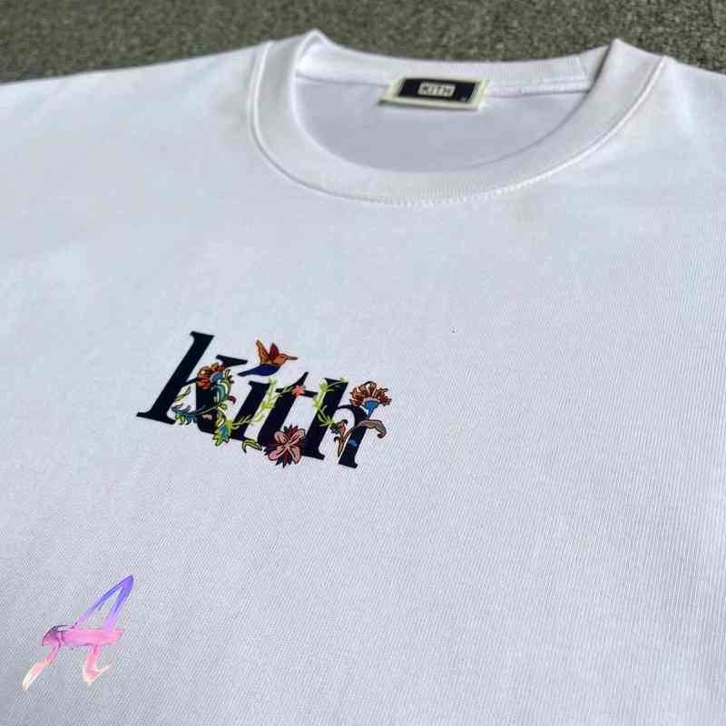 

Men' T-shirts High Quality Double Yarn Cotton Kith Short-sleeved T-shirt for Men Women Oversized Flowers and Bird Print Loose t Shirts, 8030-1