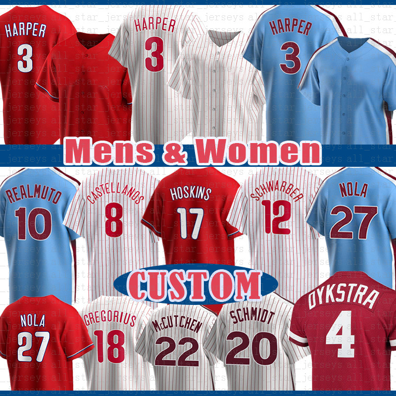 

3 Bryce Lenny Philadelphia Harper Dykstra Baseball Jersey J.T. Realmuto Nick Castellanos Kyle Schwarber Rhys Hoskins Mike Schmidt Aaron Nola Jean Segura Zack Wheeler, Mens(feichengren)