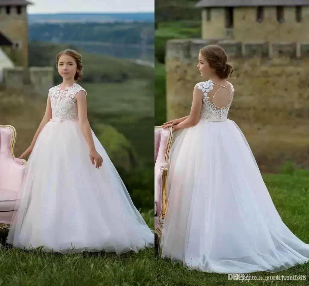 New Soft Tulle A Line Flower Girl Dresses For Wedding Lace Appliqued Open Back Princess Girls Pageant Gowns Baby Girl Formal Wear-image-760665126