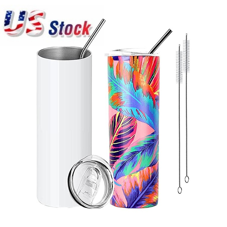 

Stock Straight Sublimation Tumblers 20 oz Double wall stainless Steel Insulated Tumbler With Plastic Straw Lid cups white blank Mug T0518235