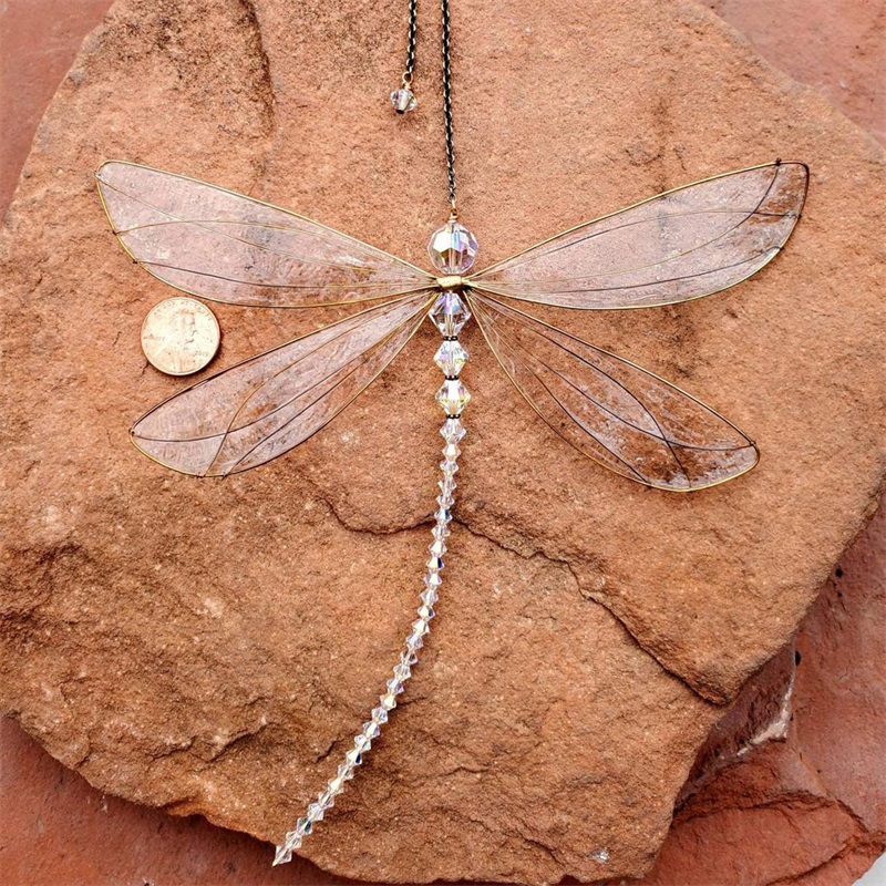 

15CM 6 Inch Stained Glass Look Dragonfly Sun Catcher Cartoon Wind Chime Pendant Crystal Window Hanging Toy Exquisite Wings Bright 5566 Q2