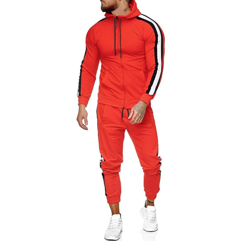 

Men's Tracksuits Men Autumn Sports Suit Two Piece Set Male Zipper Hooded Jacket Sweatpants Side Striped Gym Joggers Tracksuit Sportswear Out, Gray