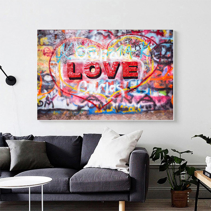 

Graffiti Heart Shaped Red Love Posters And Prints Multicolor Canvas Painting Wall Art Pictures For Living Room Decoration
