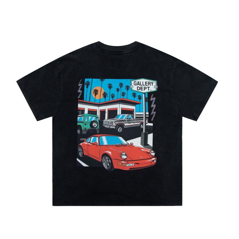 

Men' T-Shirts Retro Washed Distressed Cartoon Car Short Sleeve European And American High Street Fashion Brand Star T-shirtMen, Black