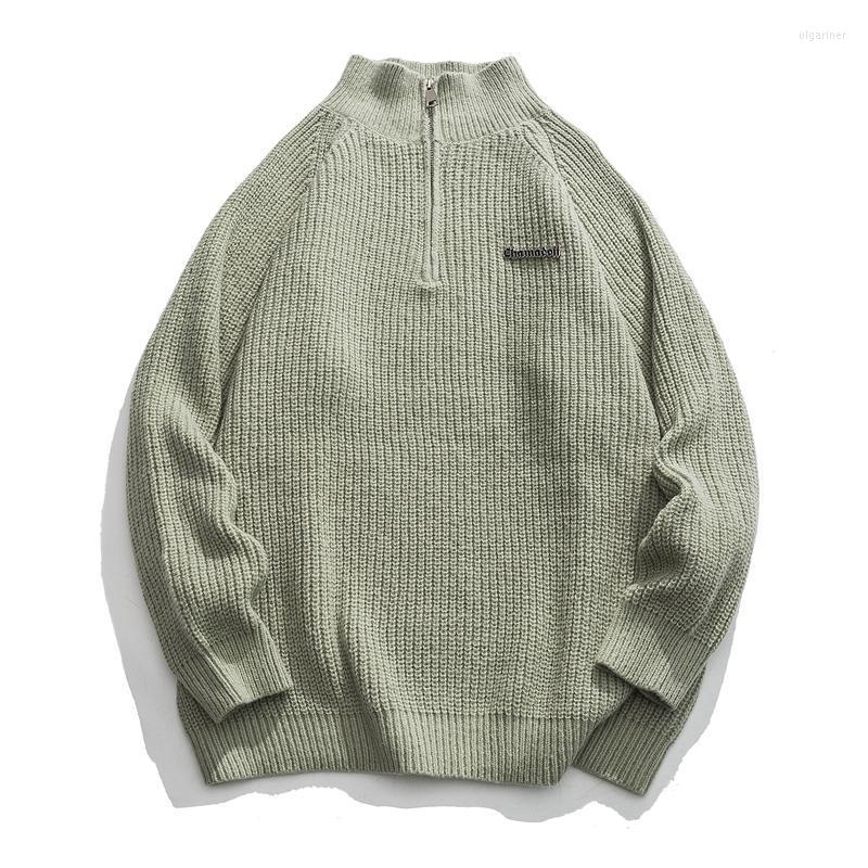 

Men's Sweaters Autumn Winter Sweater Men Zipper Collar Long Sleeve Pullover Male Japan Streetwear Fashion Cityboy Knitwear SweaterMen's Olga, Green