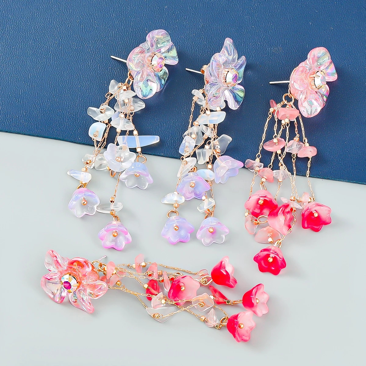 

Dangle & Chandelier Sweet Colorful Bell Orchid Plum Long Eardrop Flower Leaf Acrylic Beaded Earrings for Women Jewelry