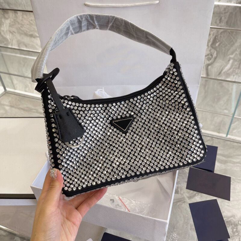 

Nylon Designers Bags Womens Diamond handbags hobo designer Shoulder Bag for women rhinestones canvas purse luxury Tote lady messenger totes top quality, White