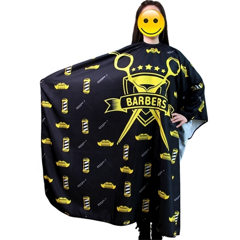 Barber Cape Tablier Personnalisé Ciseaux Motif Cape Noir Doux Salon Robe De Coiffure Cheveux Étanche Tissu Styling Accessoires 220621