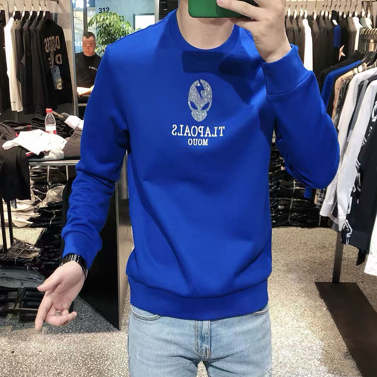 Alien Rhinestone Men's Hoodies Autumn Winter Trend Male Pullover Slim Causal High-quality Man Sweater Daily Bottomed Shirt Mens Clothing M-4