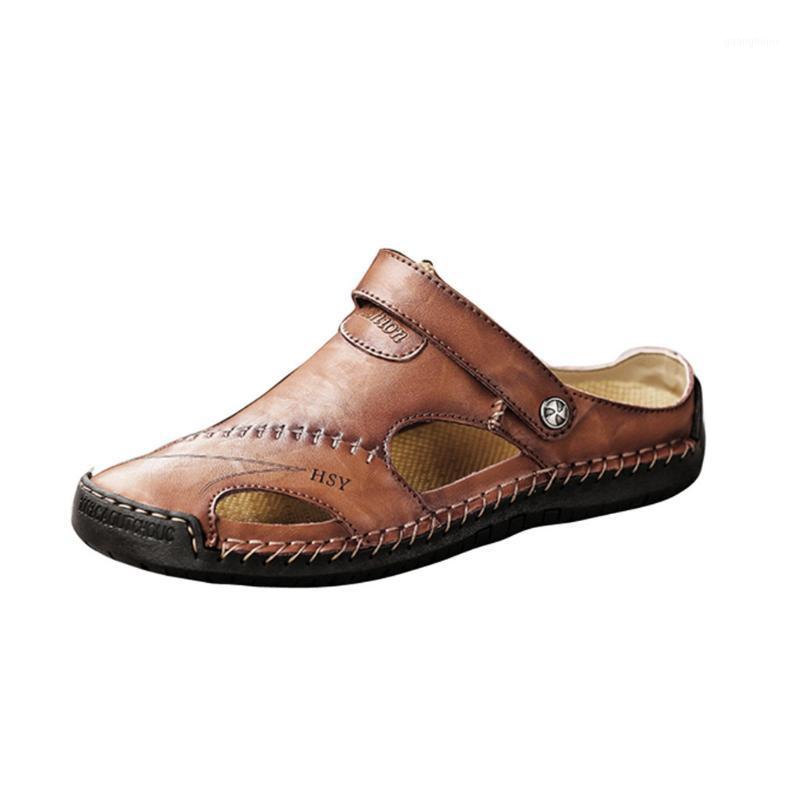 

Slippers Fashion Summer Men Sandals Quality PU Leather Male Outdoor Beach Soft Comfortable Rubber Sole Shoes#119, Bk