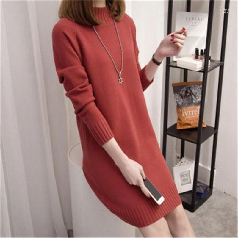 

Women's Sweaters M-3XL 2022 Autumn Winter Fashion Half-high Collar Long Knitted Pullovers Lady Warm Sweater Plus Size Women Pullover Jemi22, Khaki