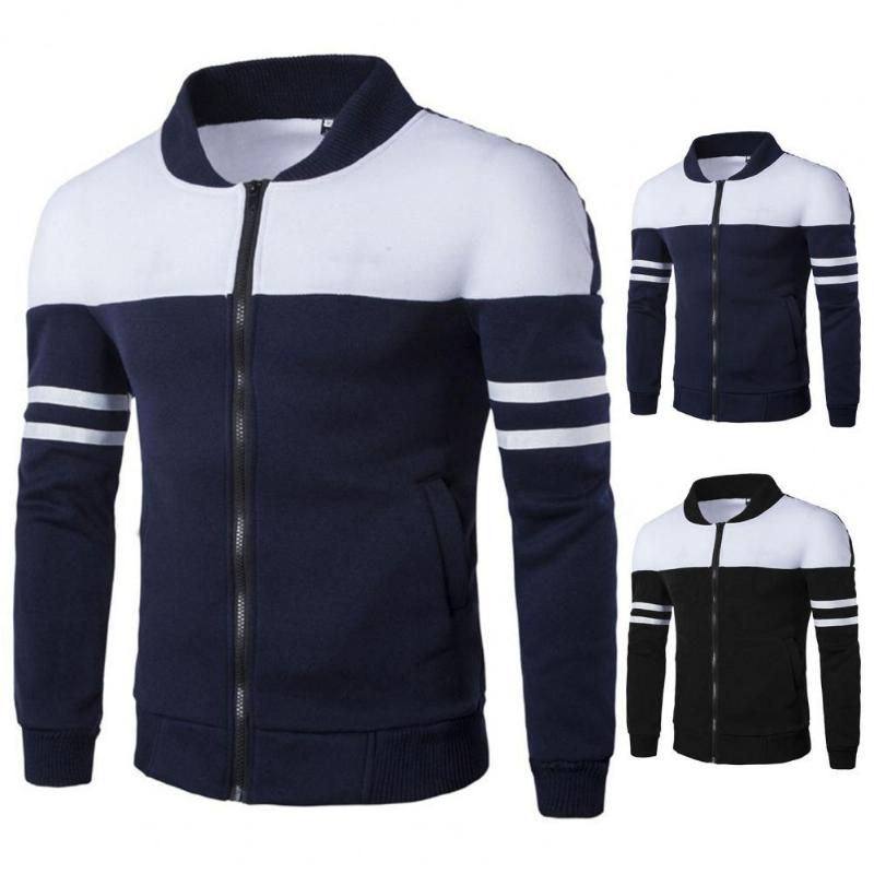 

Men's Jackets Casual Jacket Fashion Black White Striped Coat Spring Autumn Zipper Sportswear Patchwork Stand-up Collar Male, Black;brown