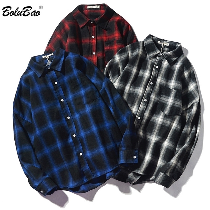 

BOLUBAO Fashion Trend Men Plaid Shirt Autumn Brand New Men Retro Wild Casual Shirt Tops Male Lapel Long Sleeve Shirts LJ200925, Blue