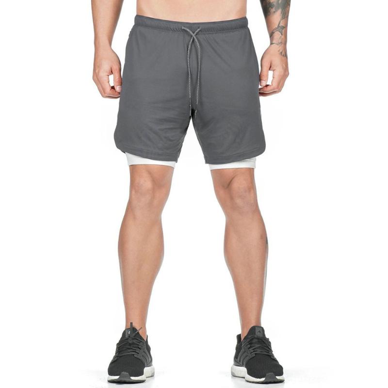 

Men's Shorts Men's Running Male 2 In 1 Sports Short Pants Double-Deck Quick Drying Zipper Pockets Jogging Gym TrousersMen's, Black