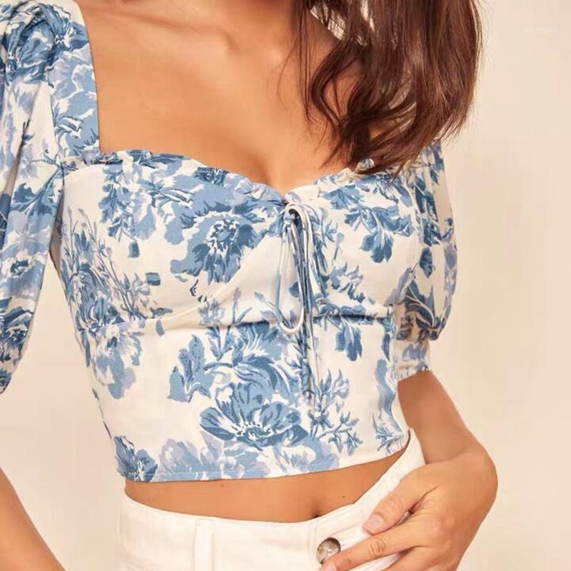 

Women' Blouses & Shirts Fashion Top Square Collar Print Ruffles Casual Shirt Blouse 2022 Summer Women Elegant Streetwear Crop Female Stylis, Multi