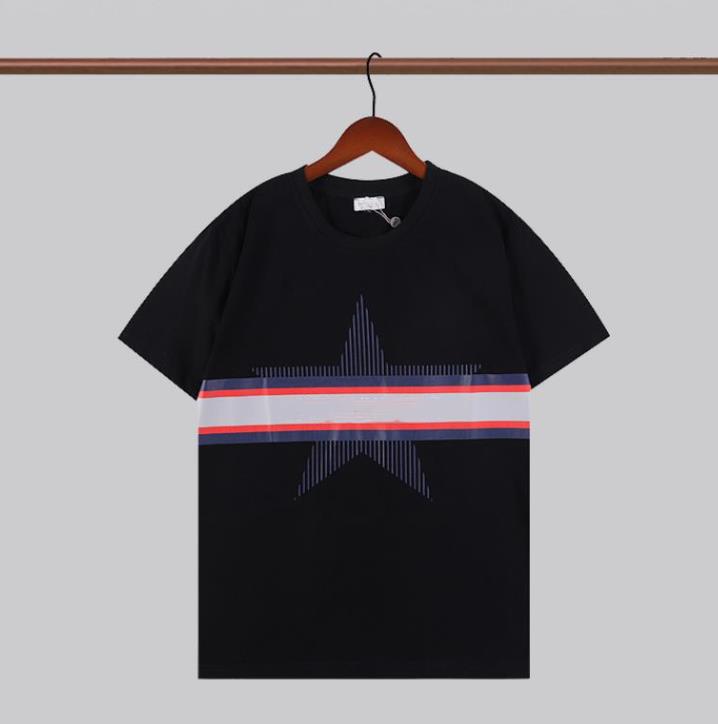 

Men Striped tops Letter Cotton Summer Short Sleeved Couple Straight T-shirt brand, Black