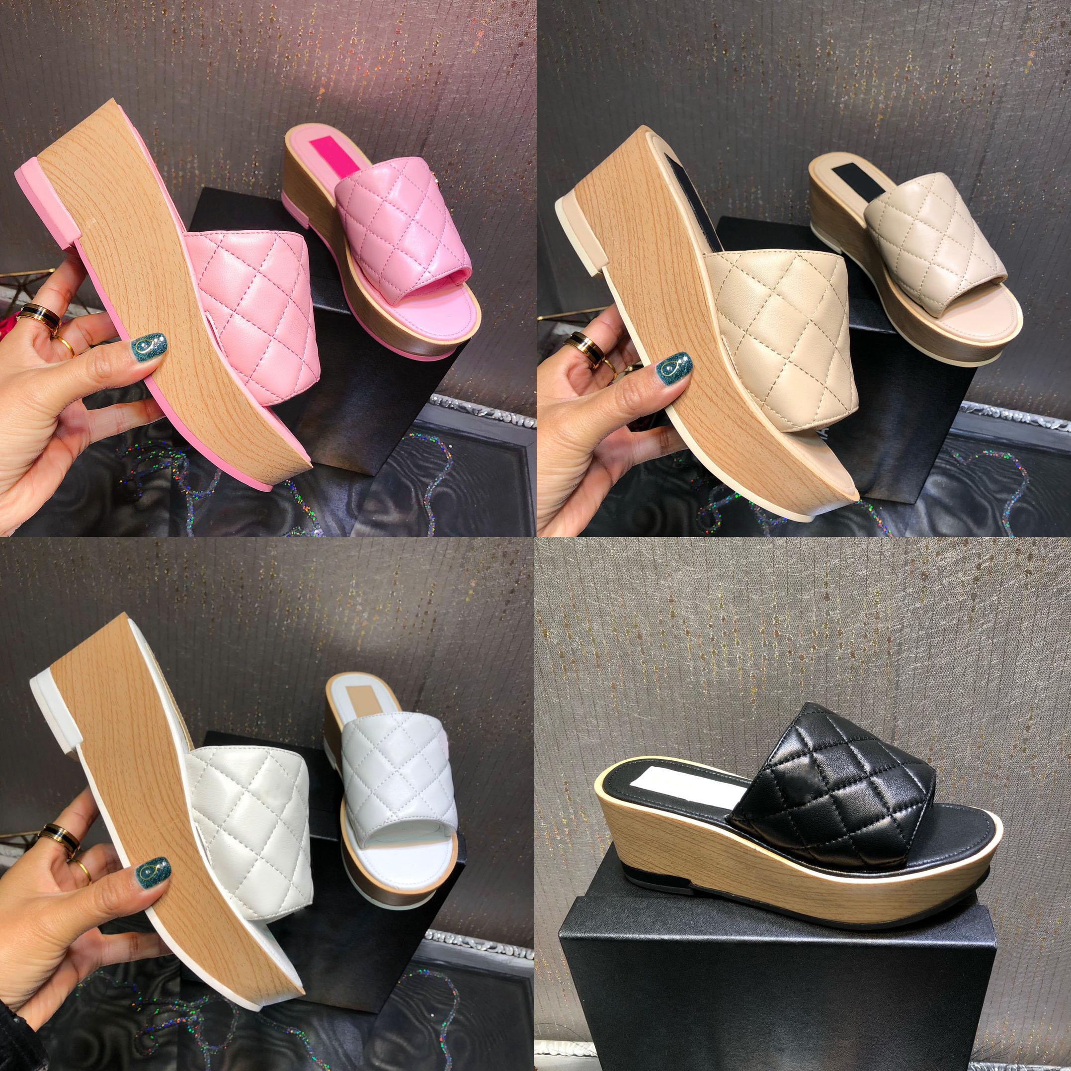 

2022 Women Mules Slipper Lambskin Light Pink indoor Sandal Brand Designer Summer luxury Fashion Beach Thick Bottom Non-Slip Shoes