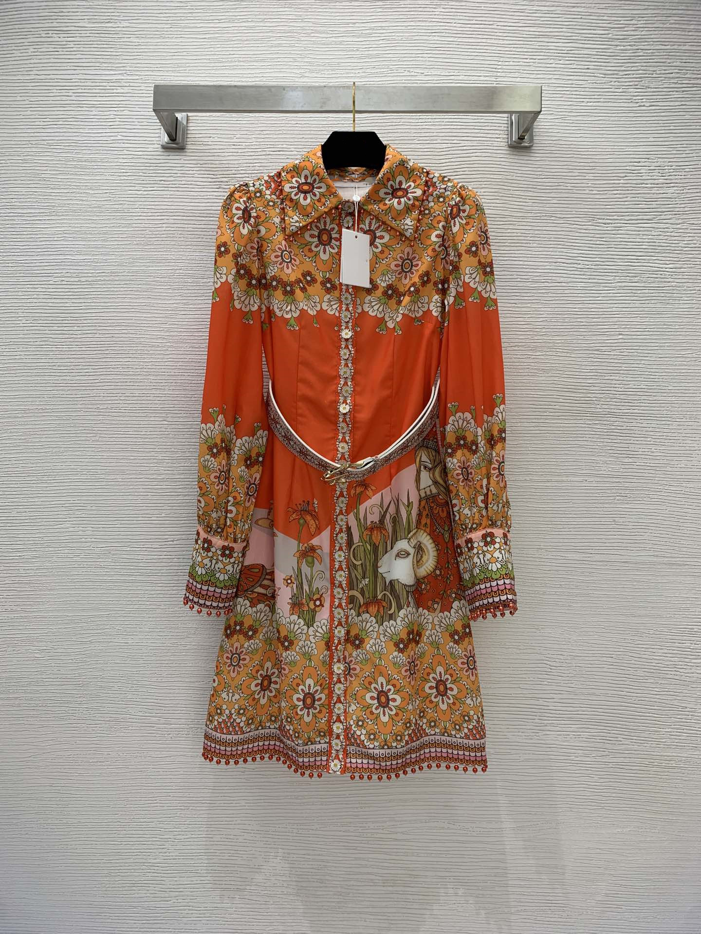 

2022 Zim Australian fashion brand Runway Dresses high-end custom cotton linen fabric Lapel Long Sleeve Dress, Multi