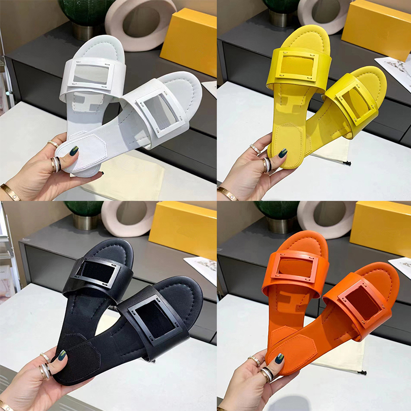 

Desinger Slippers Womens Fashion Leather Sandals FF Letter Buckle Slides Summer Beach Slipper Multicolor Flat Slide With Box