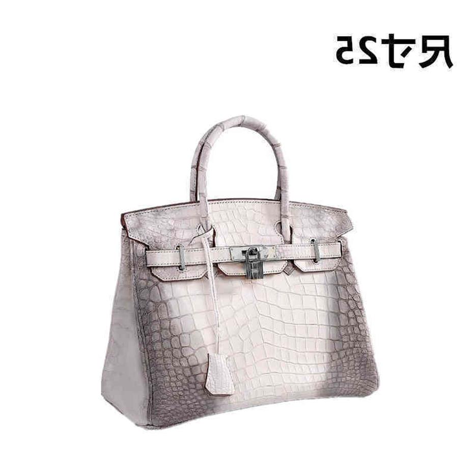 

Designer Herms Handbags Thai Pure Crocodile Skin Women's Leather Himalayan White Bag Style Luxury birkiin Have logo bagss2444, White gold buckle