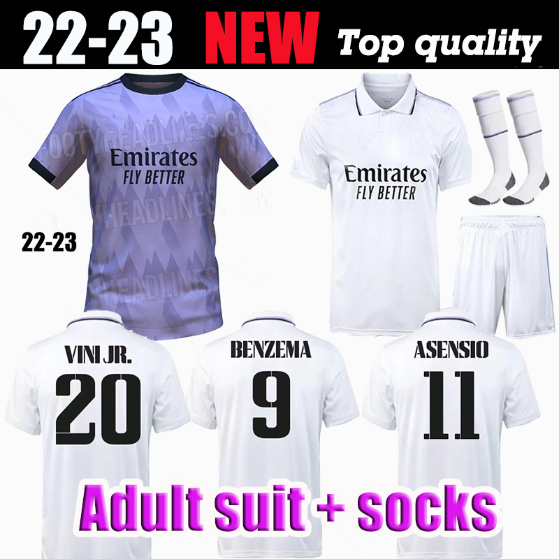 

Adult suit and socks BENZEMA soccer jerseys 22 23 football shirt VINI JR MODRIC RODRYGO camiseta men kids kit 2022 2023 uniforms CAMAVINGA VALVERDE KROOS