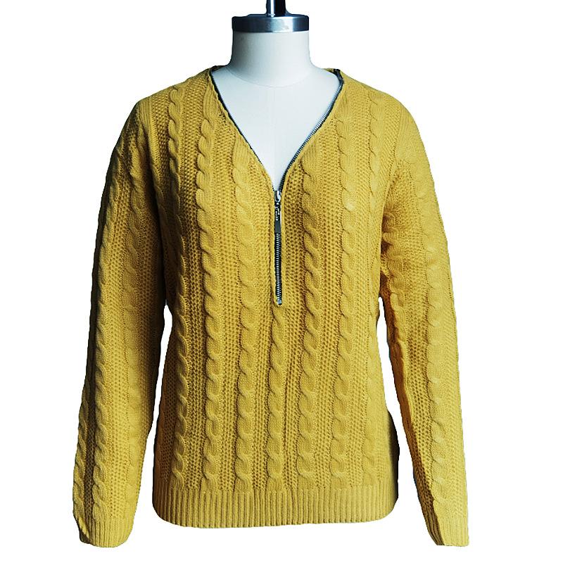 

Women' Sweaters Woman Fall 2022 Sueters De Mujer Yellow Winter Warm Women Zipper Twist Knitted Lady Pullover Tops Fashion Jumper, Gray