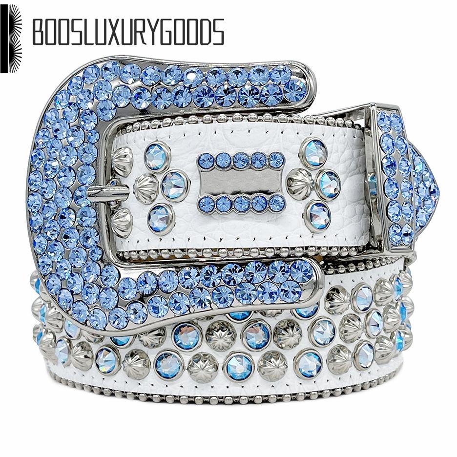 

High quality BB belt rhinestone bling MICHAEL woman mens designer belts KOR birthday gift HANDBAGS cintura uomo blue blue white color, With logo bb simon