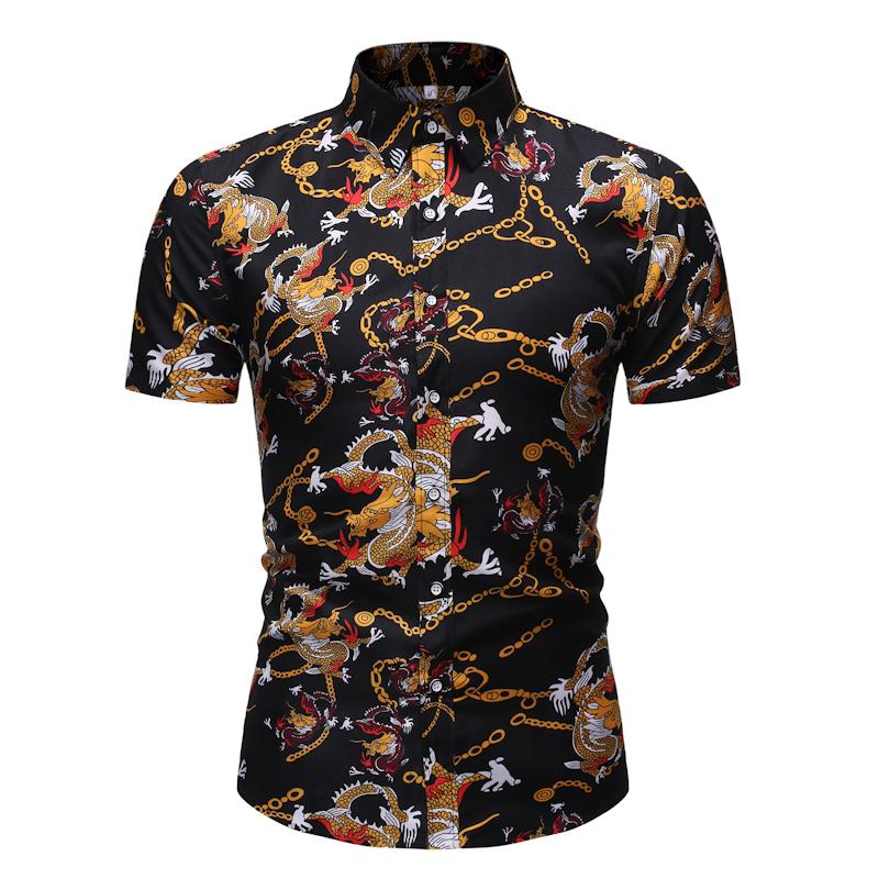 

Men's Casual Shirts Summer Fashion Men's Hawaiian Shirt Dragon Print Short Sleeve ShirtsMen's, C-dxcs-18