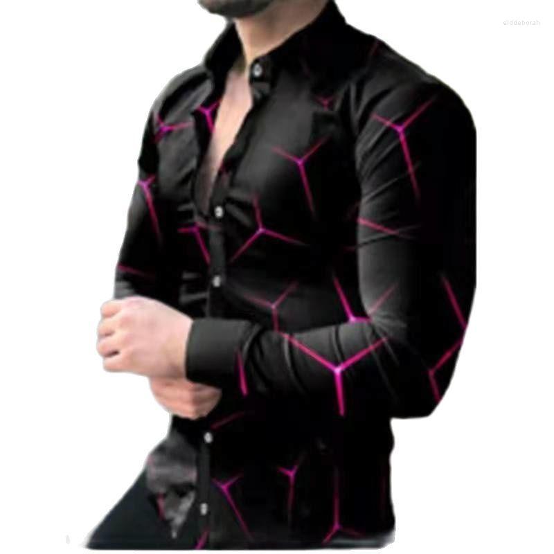 

Men's Casual Shirts Spring Men's Long Sleeve Shirt Large Top Gradient Slim Geometric PrintMen's Eldd22, Figure 3