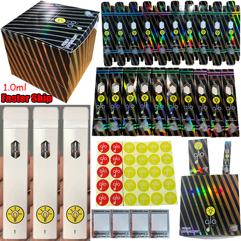 

Newest GLO Extracts Disposable Vapes Pen E Cigarettes Device Pods 1.0ml Rechargeable 20 Strains Empty Starter Kits Thick Oil Carts Vaporizer 280MAH With Stickers