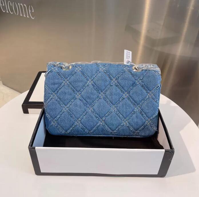 

TZ Women's Early Fall France Bicolore Quilted Denim Bags Matelasse Chain Crossbody Shoulder Large Capacity Vintage Famous Designer Luxury Handbags 25CM, Blue