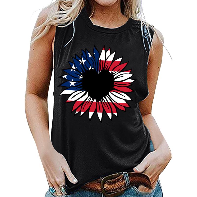

Women' Tanks & Camis Flag Women Summer Independence Day Sleeveless Round Neck Printing Tank Tops Girl Casual T Shirts Blouse Top PulloverWo, Black