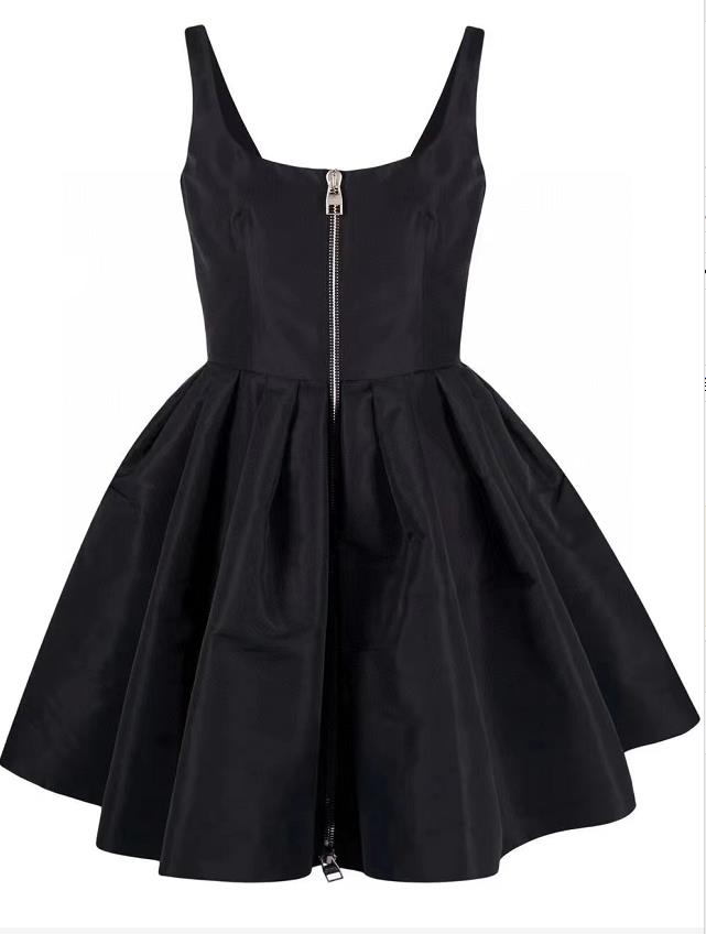 

Trendy Sleeveless zipper Women Dress New Casual Sleeve Dress Fashion Nylon Black Midi Dresses Size S-L