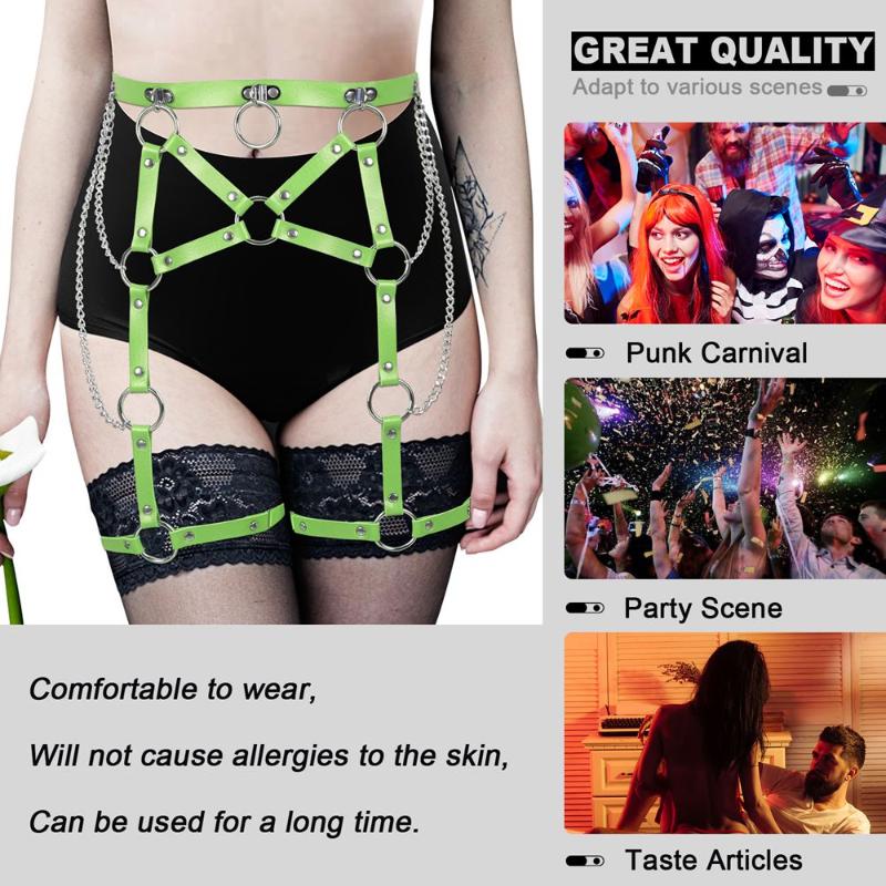 

Belts Metal Chain Accessories Punk Leather Harness Fashion Belt Waist Suspender Size Harajuku Pole Dance Rave Garters Gothic Style, Black