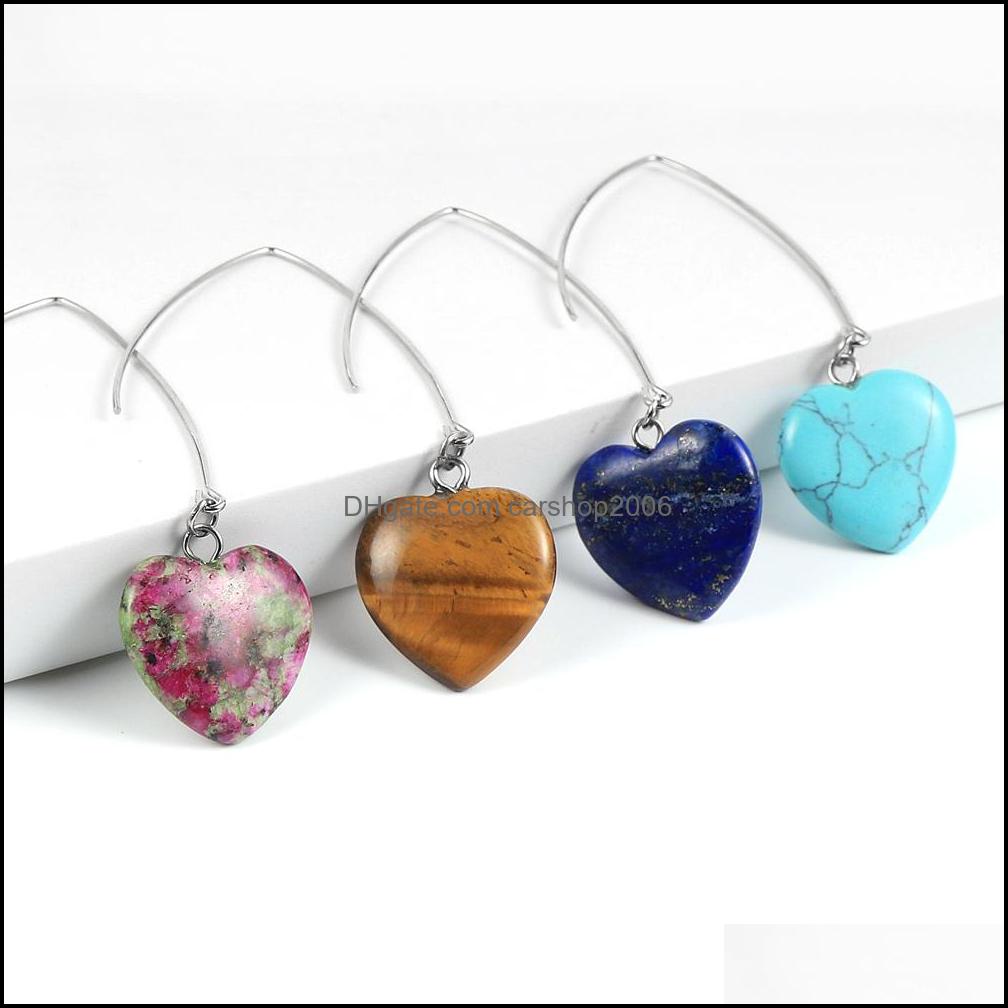 

Charm Heart Turquoises Rose Crystal Quartz Tiger Eye Opal Stone Charms Dangling Earrings Amethysts Hanging Earring Fashio Carshop2006 Dhjge