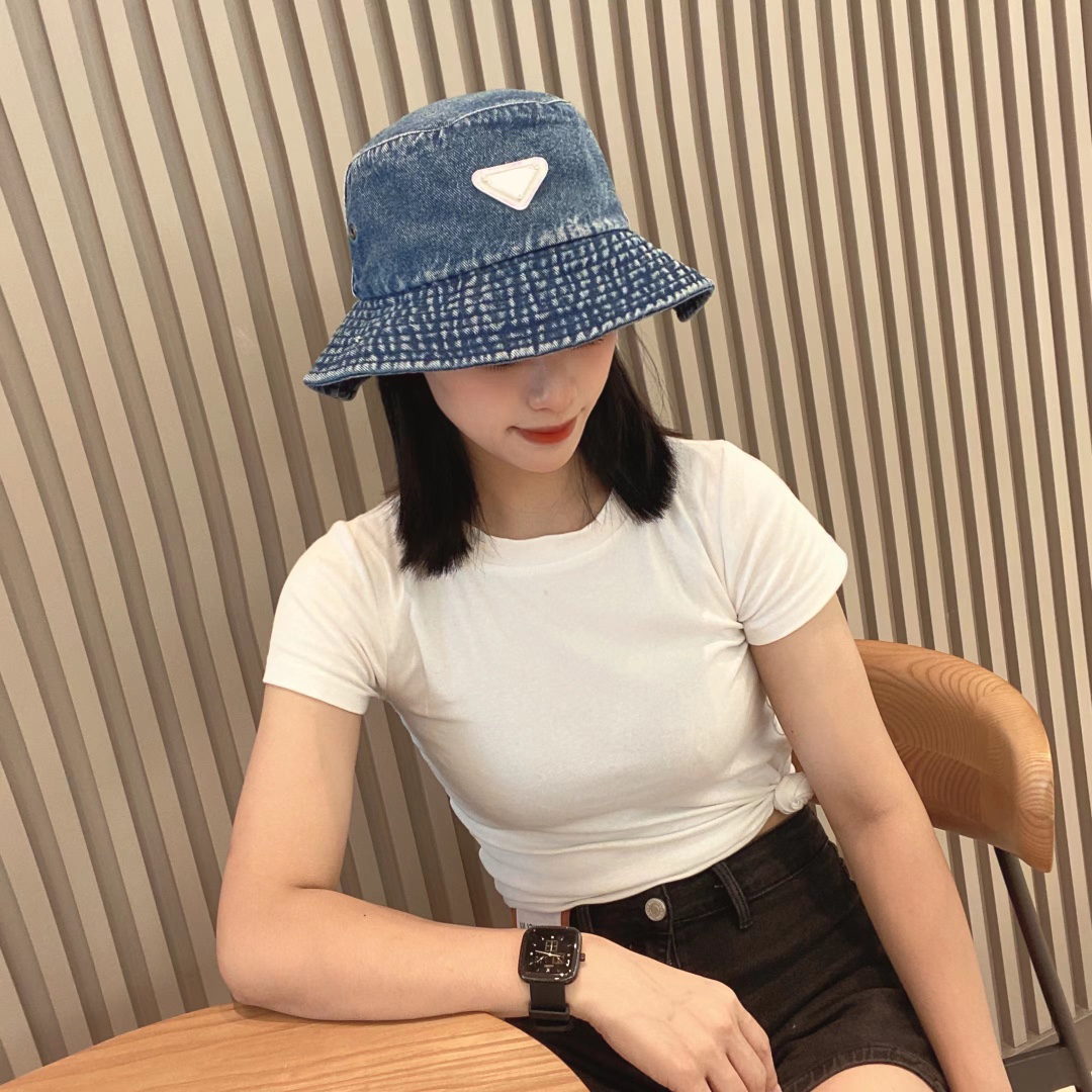 

Women Bucket Hat Stingy Brim Hats Luxury Letter P Casual Cowboy Fashion Street Hats For Man, Blue