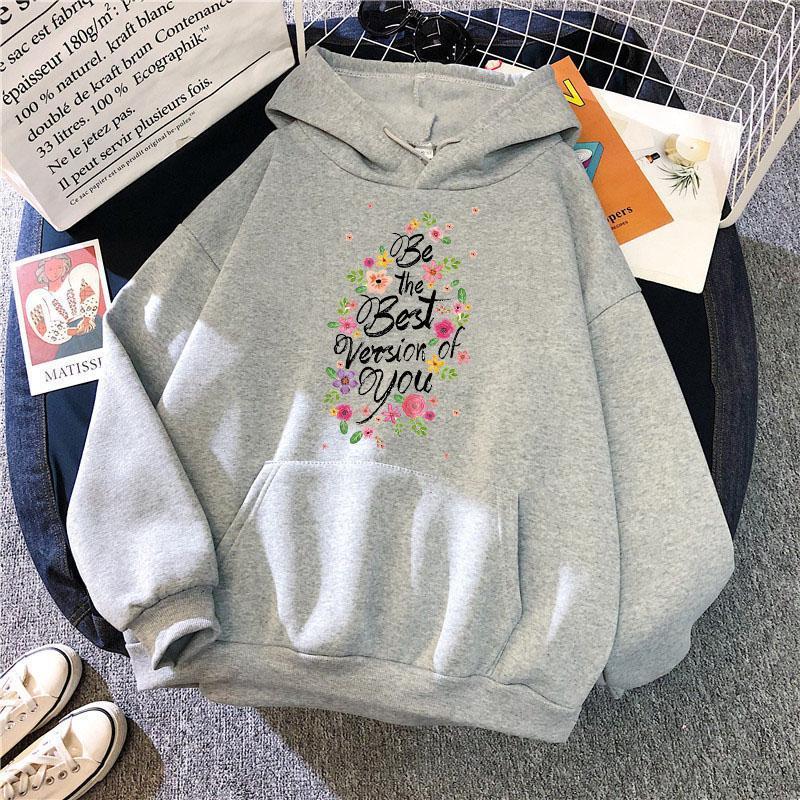

Women' Hoodies & Sweatshirts Women Sweatshirt Letter Flower Print Vintage Ladies Autumn Warm Pullovers Woman 2022 Casual Hoody Female Stree, Gray