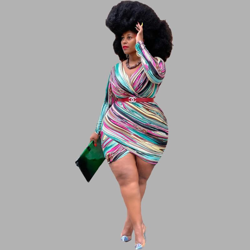 

Plus Size Dresses Sexy Tie Dye Printed V Neck Mini Dress 4xl Long Sleeve Fashion Women Clothing Evening 2022 WholesalePlus, Multi
