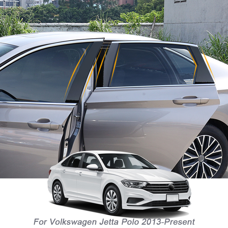 

6PCS Car Window Center Pillar Sticker Trim Anti-Scratch Film For Volkswagen Jetta A6 A7 POLO AW 6R Hatchback 2013-Present, Black