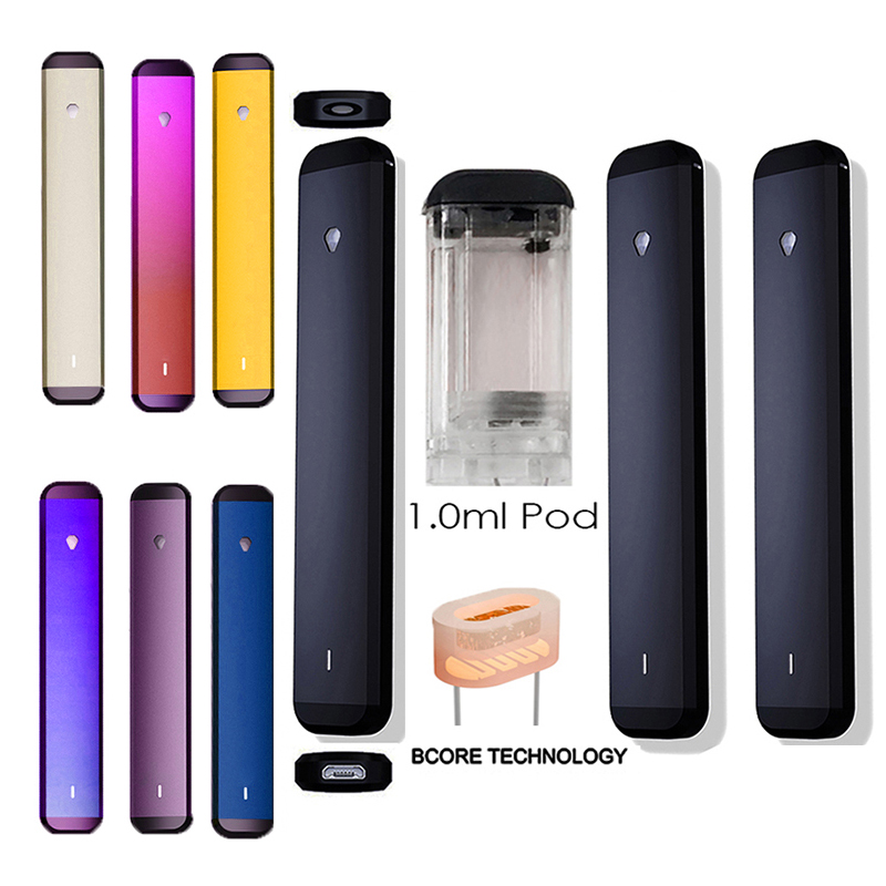 

1.0ml Disposable Vape Pen D9 Thick Oil Pods Device E-cigarettes Empty Vaporizer Pens Rechargeable 280mah Battery Starter Kit Snap on Caps Custom Logo packaging Box