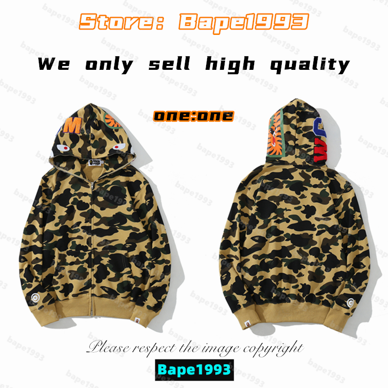 

High quality Apes Mens Hoodies & Sweatshirt Japan shark B ape head Galaxy spots luminous camo Male and female couples with the same model 100% cotton New hoodie 1993 KS1-14, 1 button