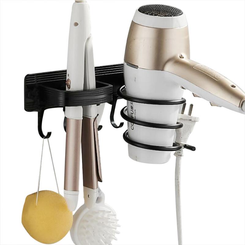 

Hooks & Rails Hair Dryer Holder Rack Bathroom Haning Storage Hanger With Drill Blower Straightener RackHooks