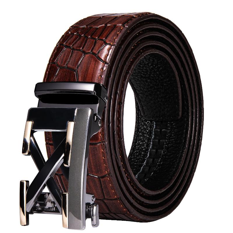

Belts Brand Fashion Automatic Buckle Genuine Leather Belt Crocodile Cowhide Strap High Quality Cummerbunds Cinturon Hombre DiBanGuBelts, Black